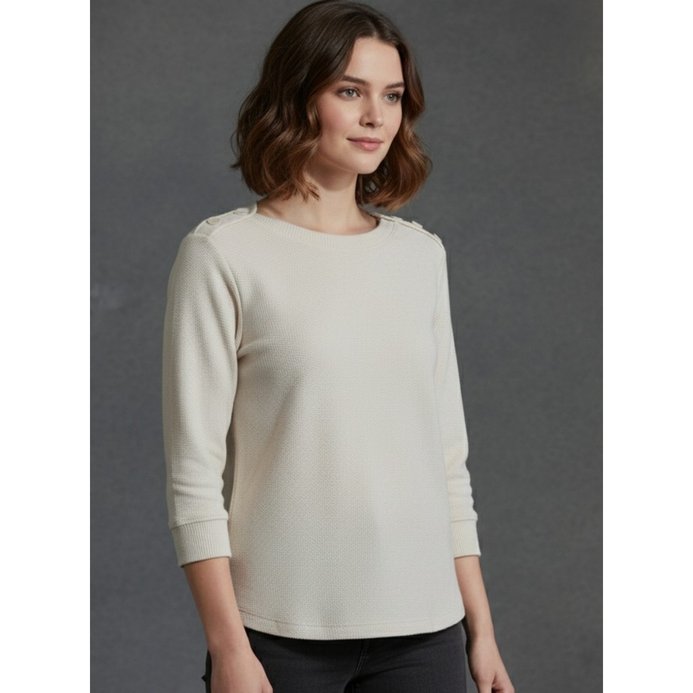Jane & Delancey Waffle knit top Shoulder button detail Cream Size  L
